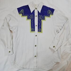 Karen McCarty Vintage 90's microfiber purple and green cowboy‎ shirt, size M